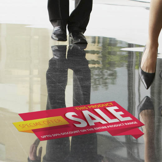 Floor Stickers  Make a good impression upon entering with a floor sticker of your own brand.