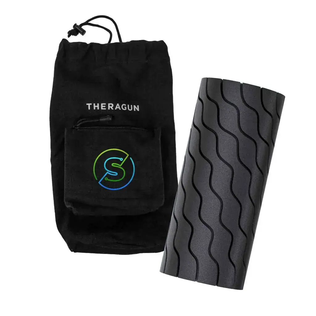 Therabody Wave Roller Black  High-density foam for noise dampening 5 customizable vibration frequencies 180-minute battery life Hypoallergenic surface  Personalise with a thermal print in full colour pouch and a sleeve