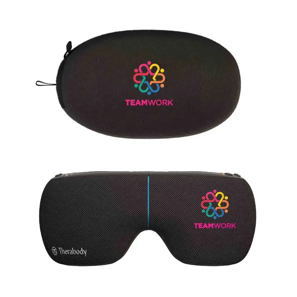 Therabody SmartGoggles 2.0 Black  Eye mask massager Reduces stress and promotes deep relaxation 100% blackout, lightweight design with adjustable straps SmartSense Technology™  Personalise with a thermal print in full colour, a Soft Case with thermal print in full colour and a sleeve