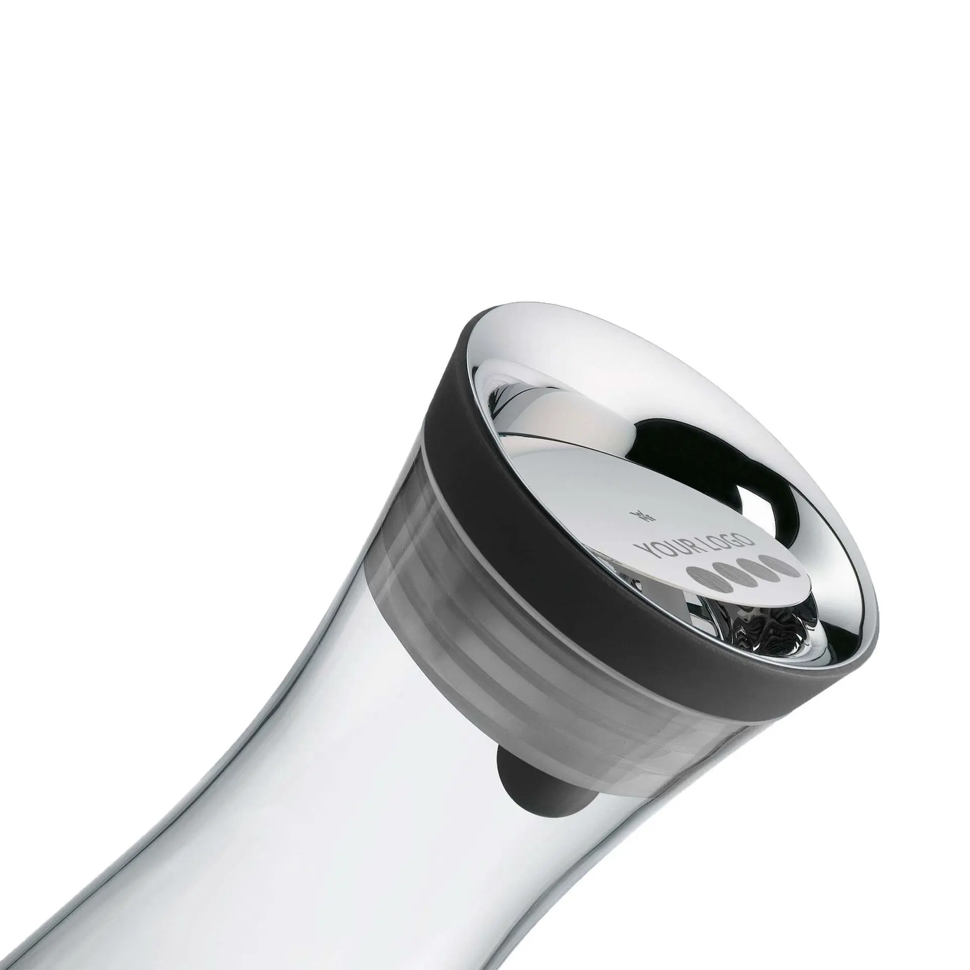 WMF Basic Water Decanter 1L  Holds 1L of water CloseUp Closure to pour flawlessly Integrated filter to stop ice cubes and fruit while pouring Personalisation with an engraving and sleeve