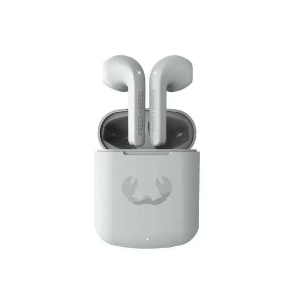 Fresh _n Rebel Twins Fuse Ice Grey earbuds over case Fresh _n Rebel Twins Fuse Ice Grey earbuds over case