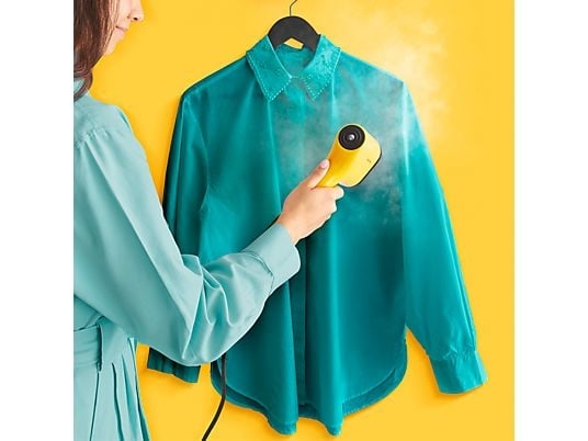TEFAL Pure POP Garment Steamer yellow on clothes (1).jpg