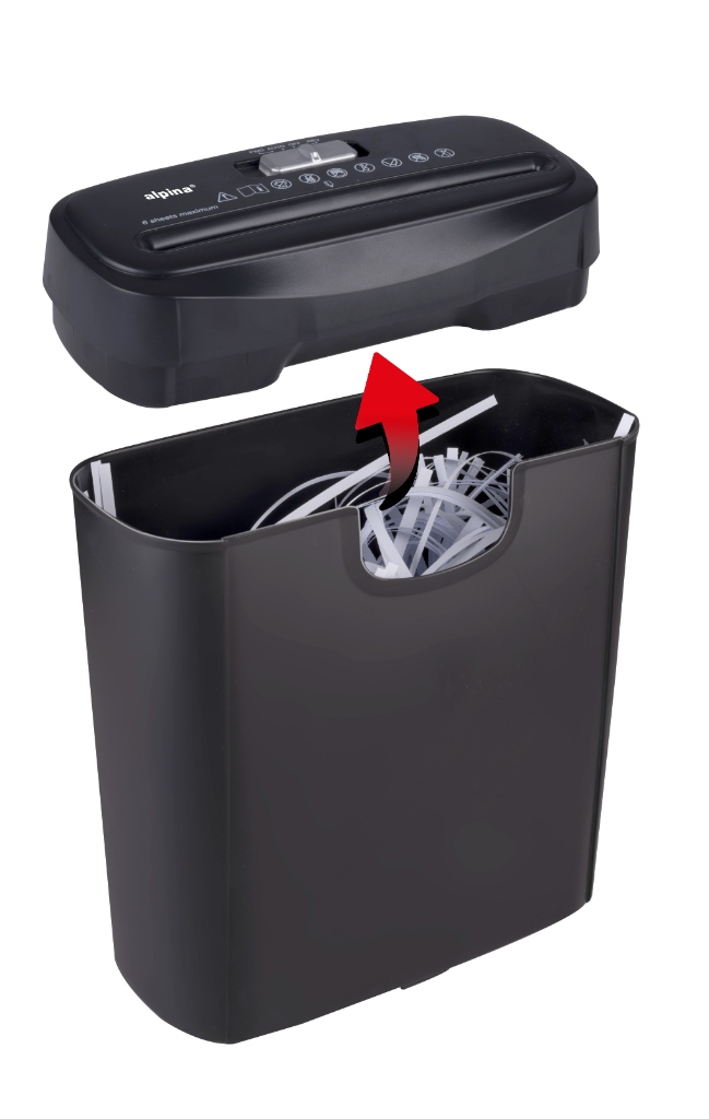 ALPINA Paper Shredder 230V 190W black lid up.jpg