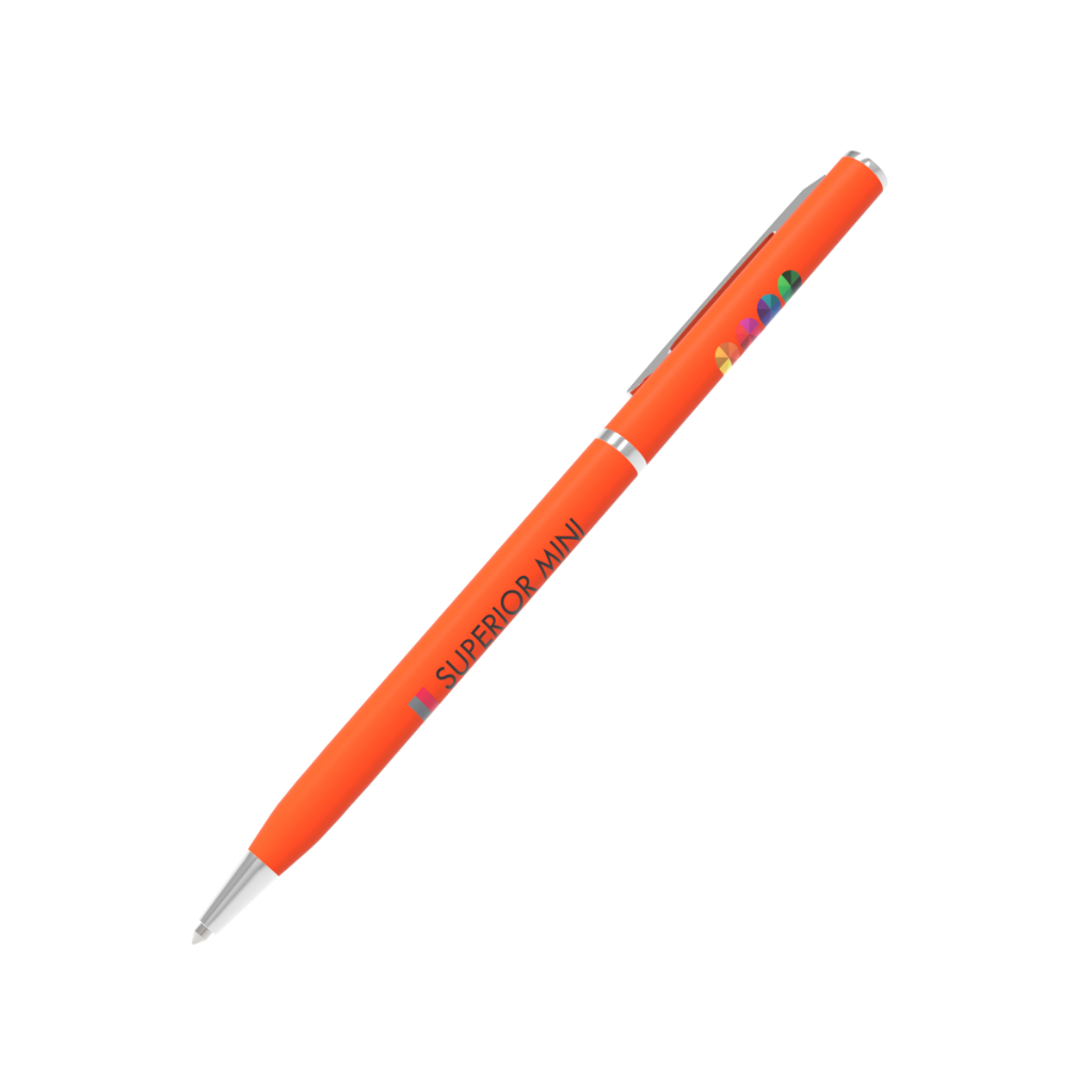 Pen Superior Mini (Portocale, Fără personalizare partea din spate, Fără personalizare partea dreaptă, Fără personalizare partea stângă, Fără personalizare individuală pe produs, Fără ambalaj, Fără incrustații în culori complete, Fără personalizare individuală inserție, Fără asistență grafică profesională)