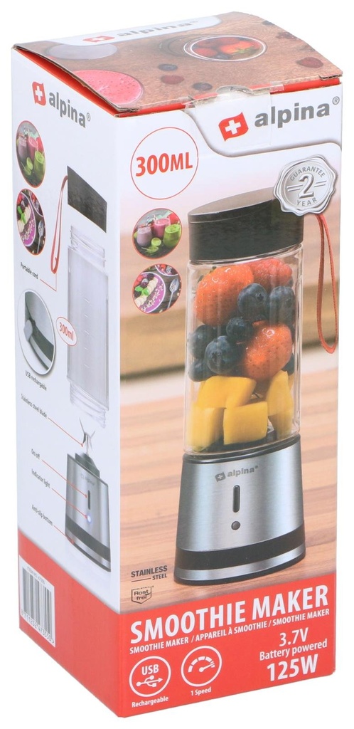 ALPINA Smoothie Maker 125W 300ml (Silver, No Thermal print, No individual personalization on product, No Sleeve, No Professional artwork assistance)