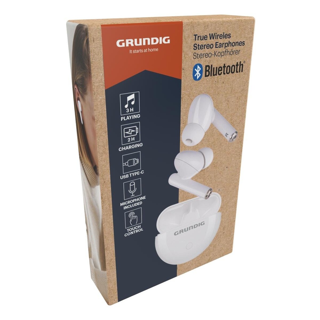 GRUNDIG TWS Bluetooth Earbuds 350mAh (Weiß, Kein Druck in Vollfarbe, Keine individuelle Personalisierung auf dem Produkt, Ohne Manschette, Keine professionelle Grafikunterstützung)