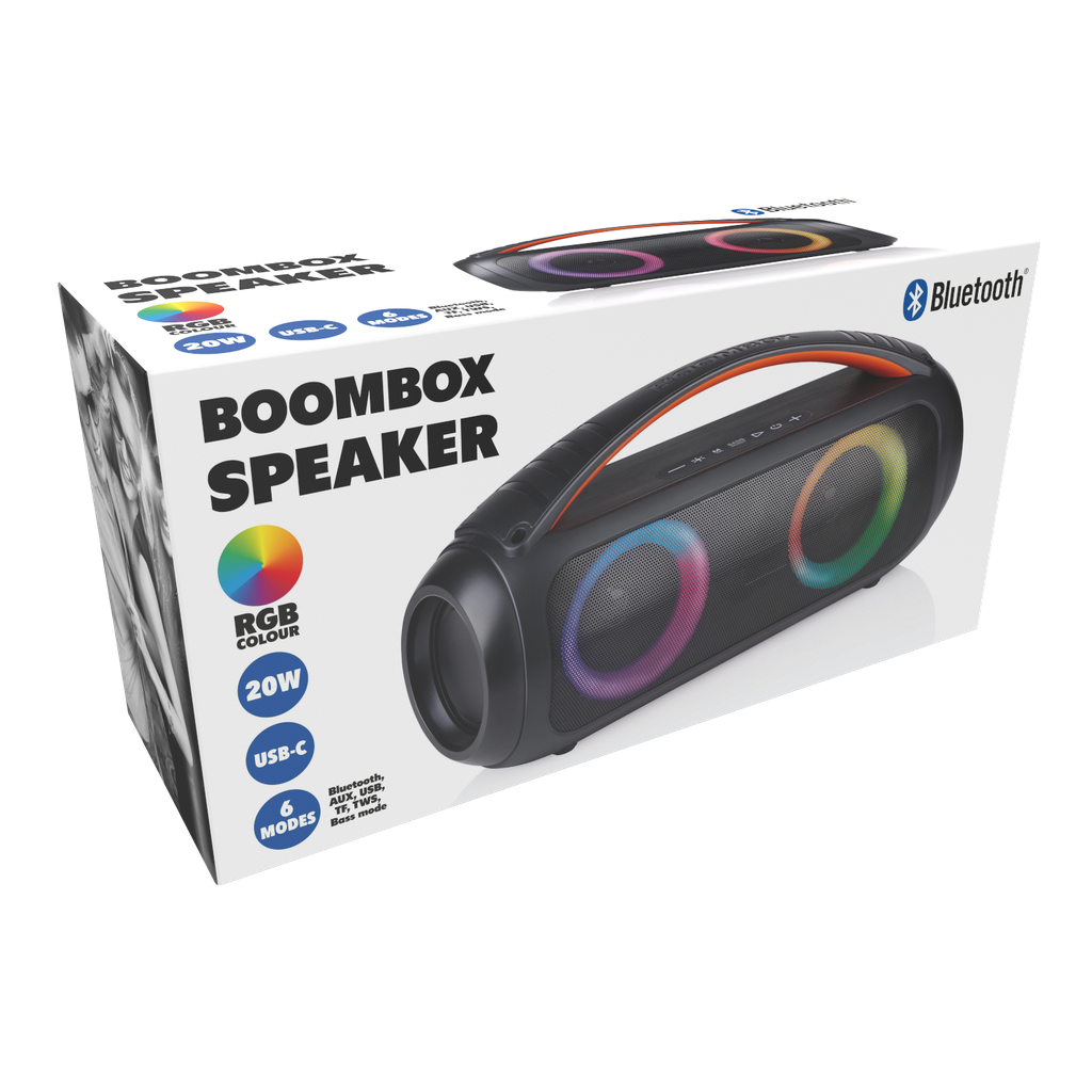 Boombox Speaker 20W (Svart, Ingen personalisering vänster sida, Ingen personalisering höger sida, Ingen individuell personalisering på produkt, Inget hölje, Ingen professionell hjälp med tryckoriginal)