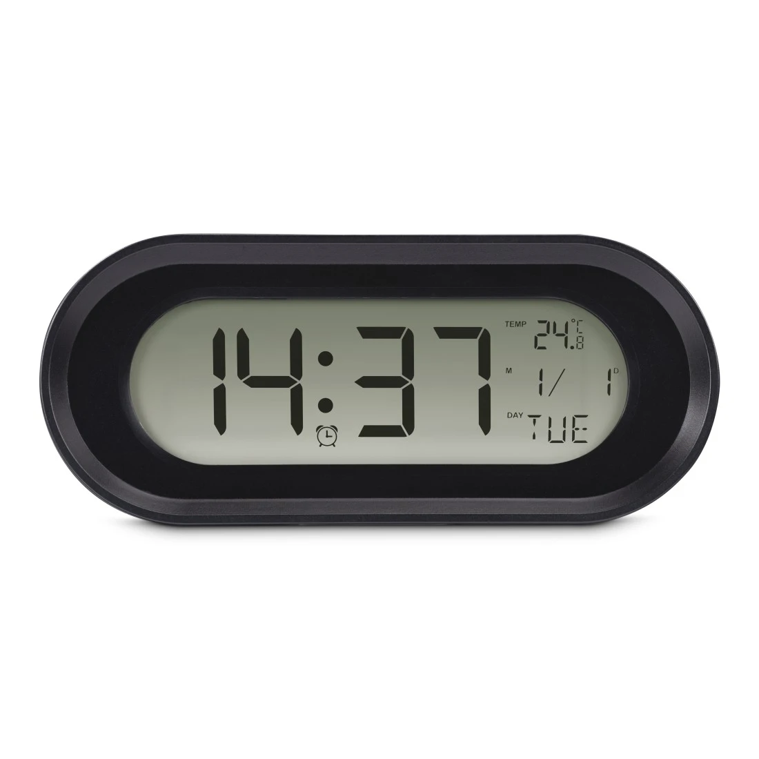Hama "Samos" Digital Alarm Clock, LCD, black (Svart, Ingen personalisering, Ingen individuell personalisering – på produktet, Ingen Sleeve, Ingen profesjonell grafisk bistand)
